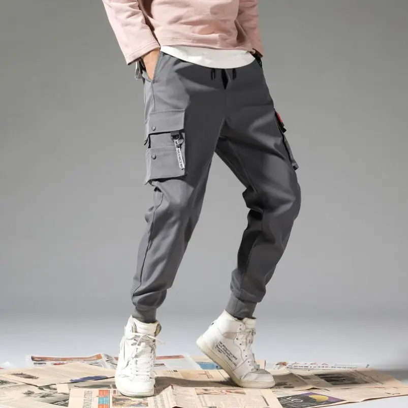 

Комбинезон мужской с множеством карманов, японский и корейский стиль, брюки-султанки в стиле панк, повседневные штаны для бега, черные