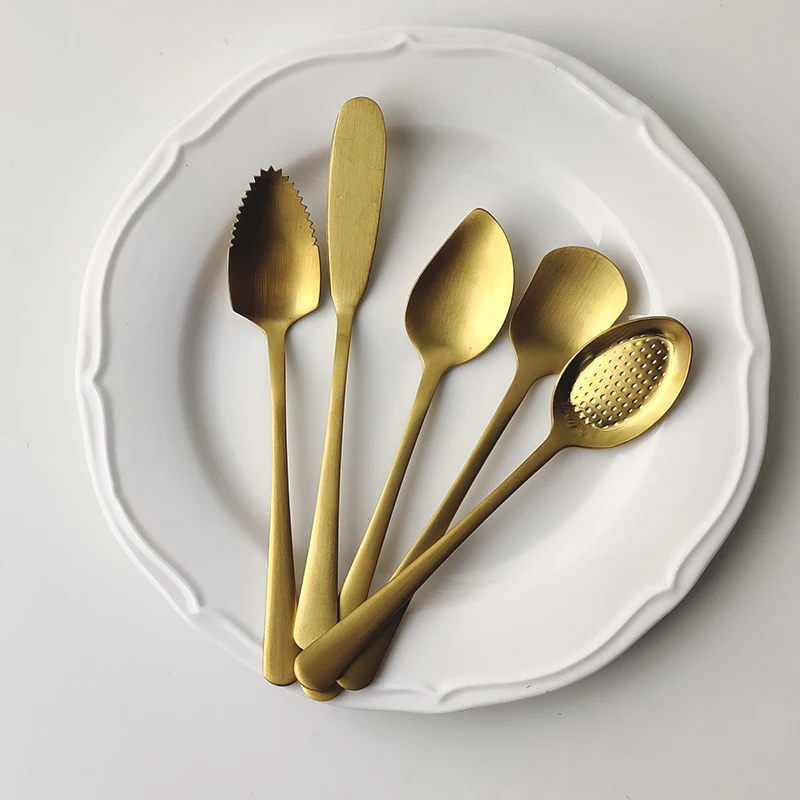 

Golden Spoon Dessert Stainless Steel Spoon Butter Jam Spatula Household Spoons For Dessert utensílios de cozinha cucharas посуда