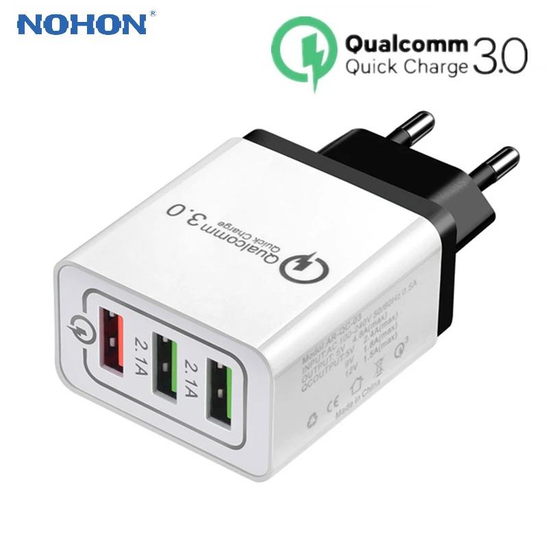 

NOHON 3 Ports USB Travel Charger For iPhone Samsung Quick Charge 3.0 Fast Charger QC3.0 QC 3.0 US EU Multi Phone Charger Adapter