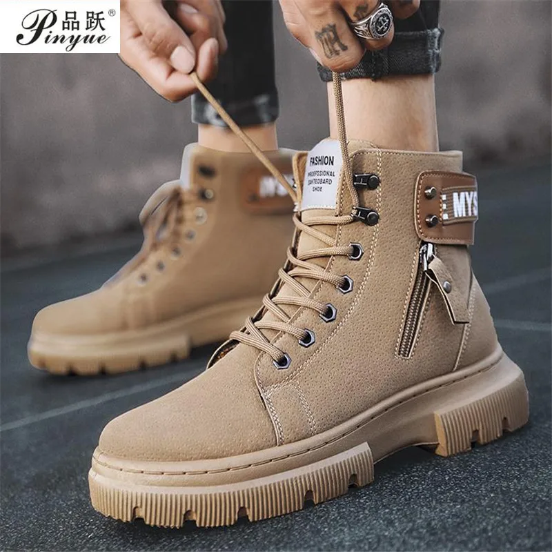 

Мужские кожаные ботинки на шнуровке, Черные Водонепроницаемые легкие ботинки в стиле милитари, Повседневная нескользящая обувь для зимы, ...