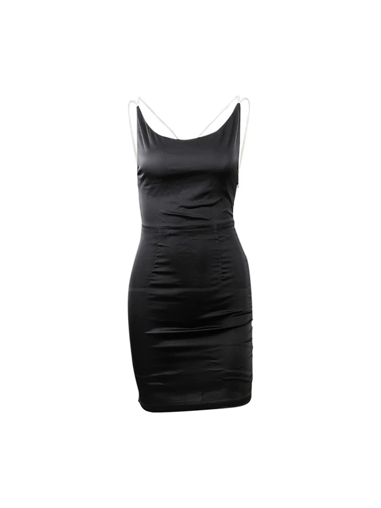 

Sexy Open Back Crisscross Black Cami Mini Dress Women Bodycon Club Party Slip Dress Night Out Vestidos