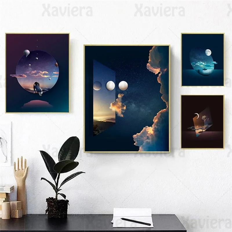 

Fantasy Universe Planet Landscape Canvas Painting Space Nebula Wall Art Posters and Prints Modern Home Decor Living Room Nursery