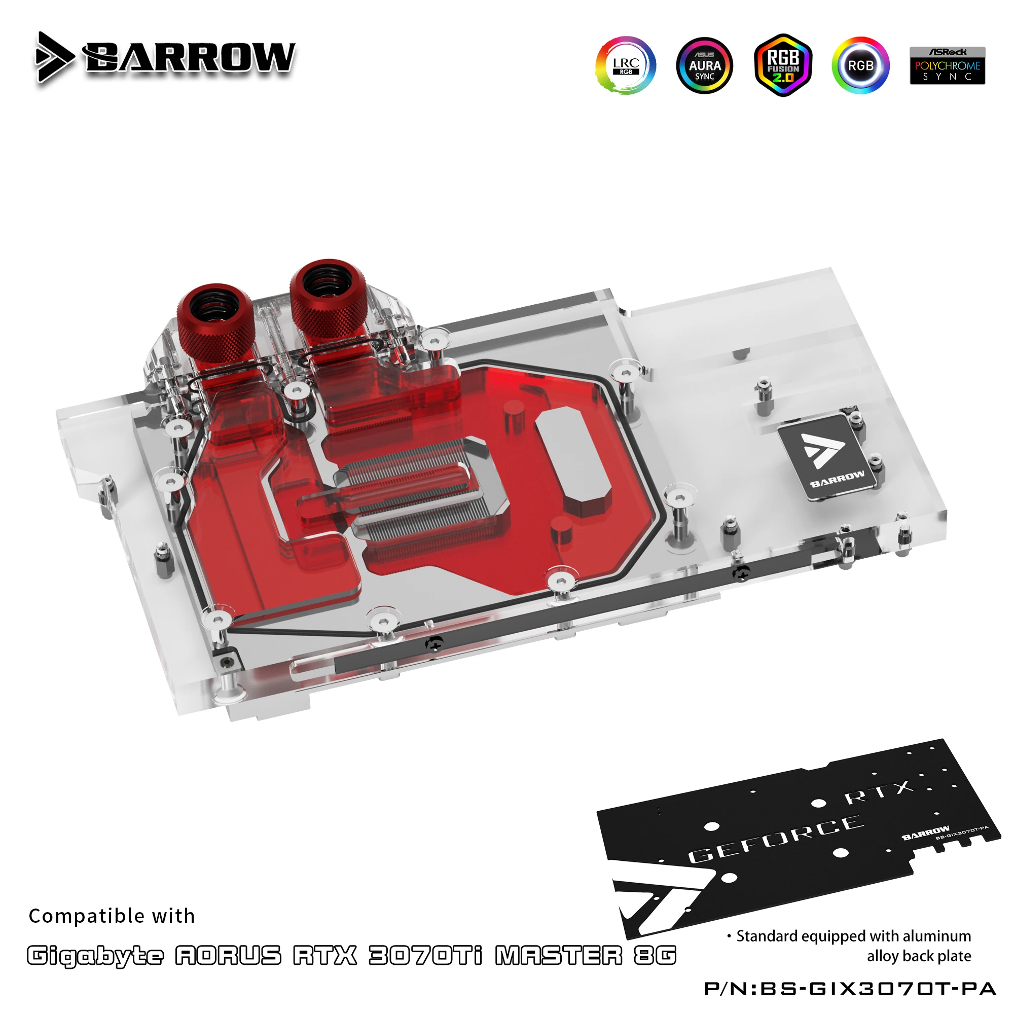 Водяной блок Barrow GPU для Gigabyte AORUS RTX 3070Ti MASTER 8G полностью закрывающий водяной
