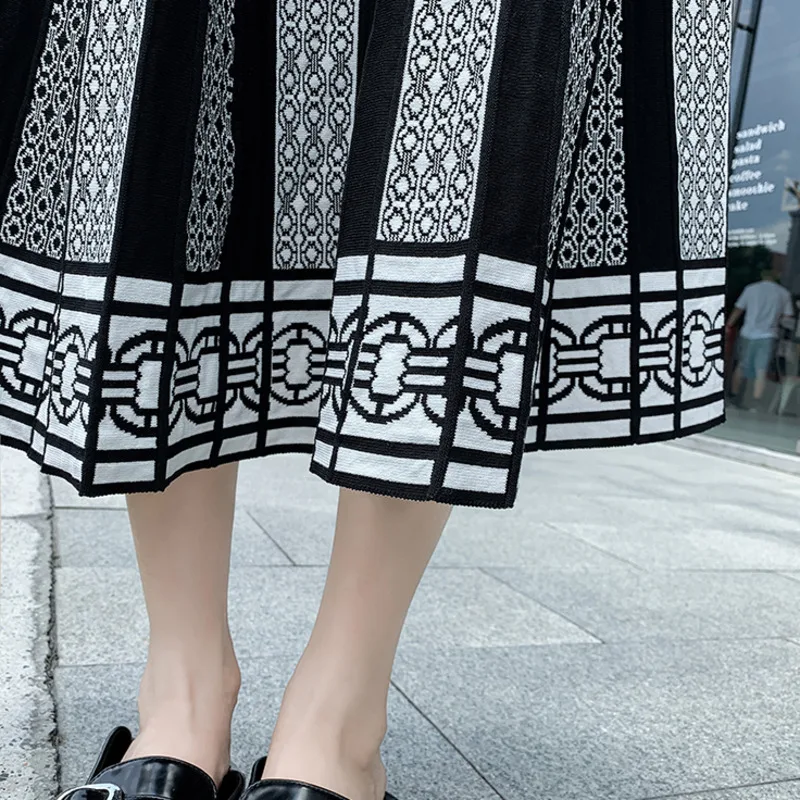 Черная плиссированная вязаная юбка юбка-пачка для женщин в винтажном стиле С