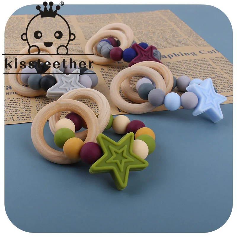

Kissteether Baby Teether Organic Silicone Five-Pointed Star Teether Natural Teething Bracelet Silicone Beads Toddler Newborn Toy