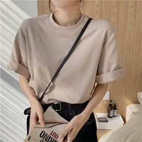 hot minimalist high quality gentle short sleeves tops sungtin basic women new female korean loose solid t shirts simple