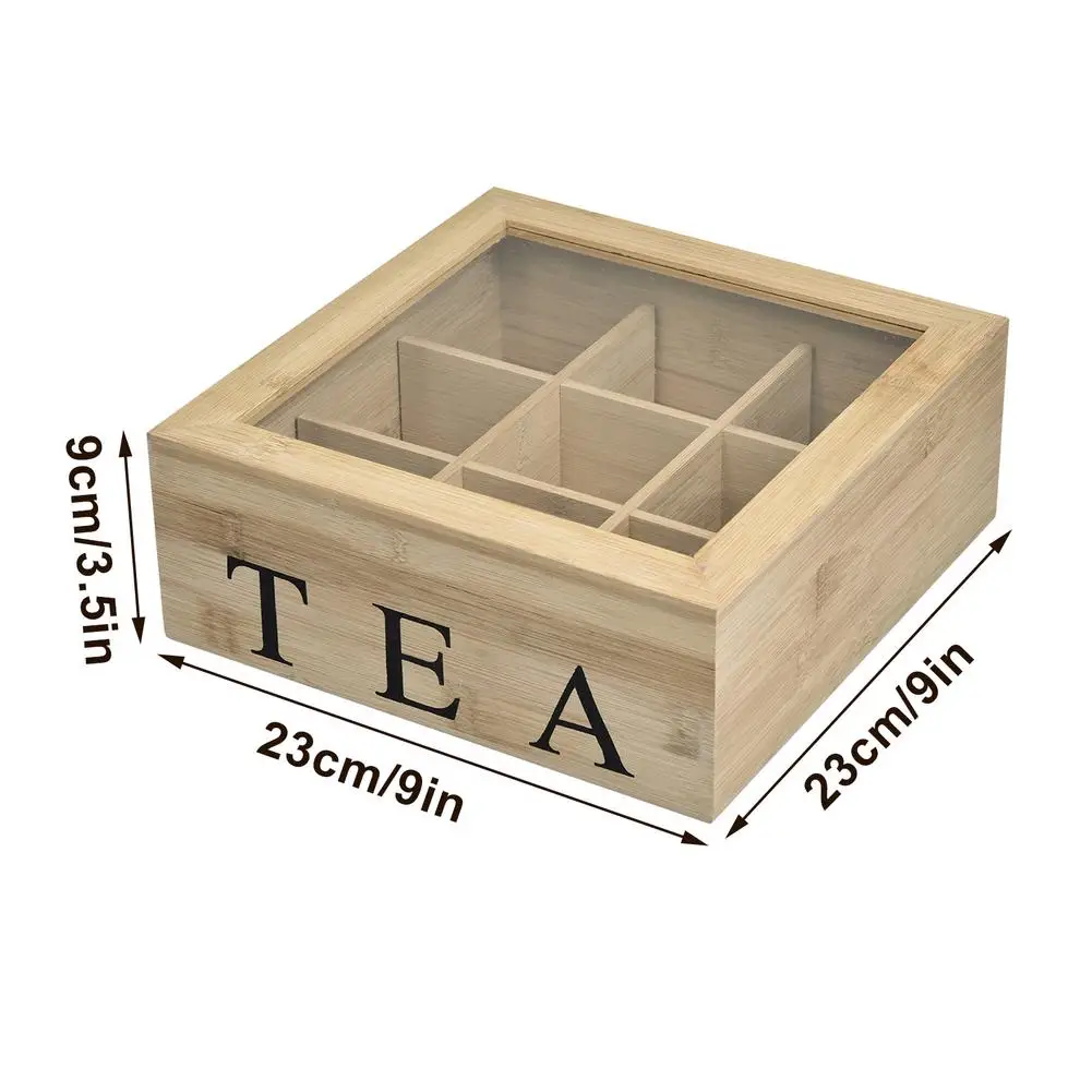 

Bamboo Tea Storage Chests 9 Compartments Tea Bag Storage Box With Transparent Cover Home Tea Jewelry Holders 70+ Tea Bags