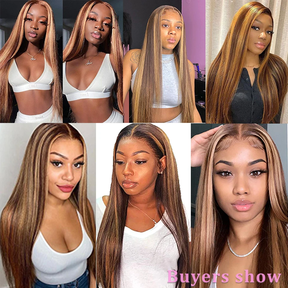 

SUe EXQUISITE Synthetic Front Lace Wigs Long Straight Blonde Mix Gold Wig Natural Middle Part Heat Resistant For Black Women