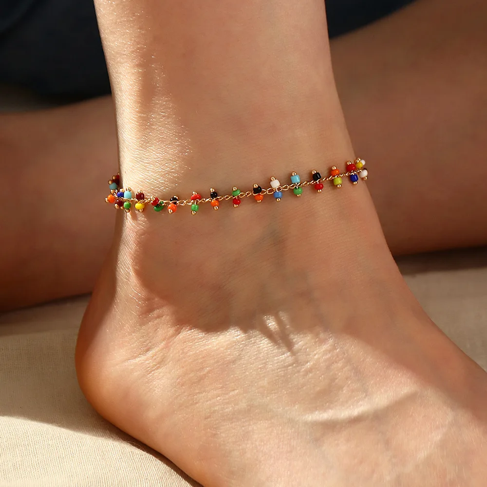 

Ins Bohemia Colorful Beaded Anklet Bracelets for Women Fashion Handmade Weave Beach Alloy Foot Jewelry Summer Chain Accessories
