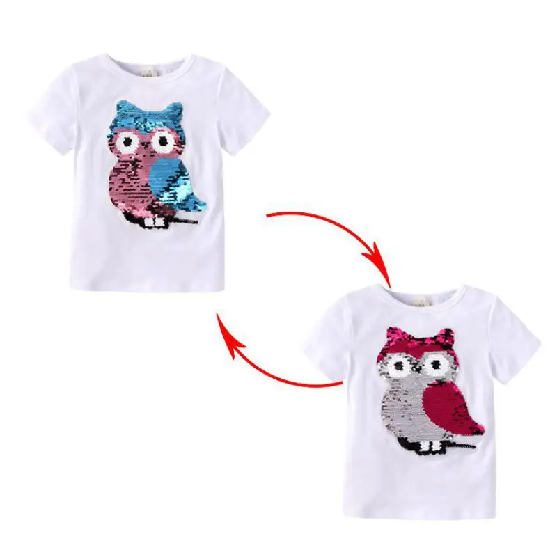 Летняя футболка для девочек хлопковая одежда волшебная с блестками Повседневная