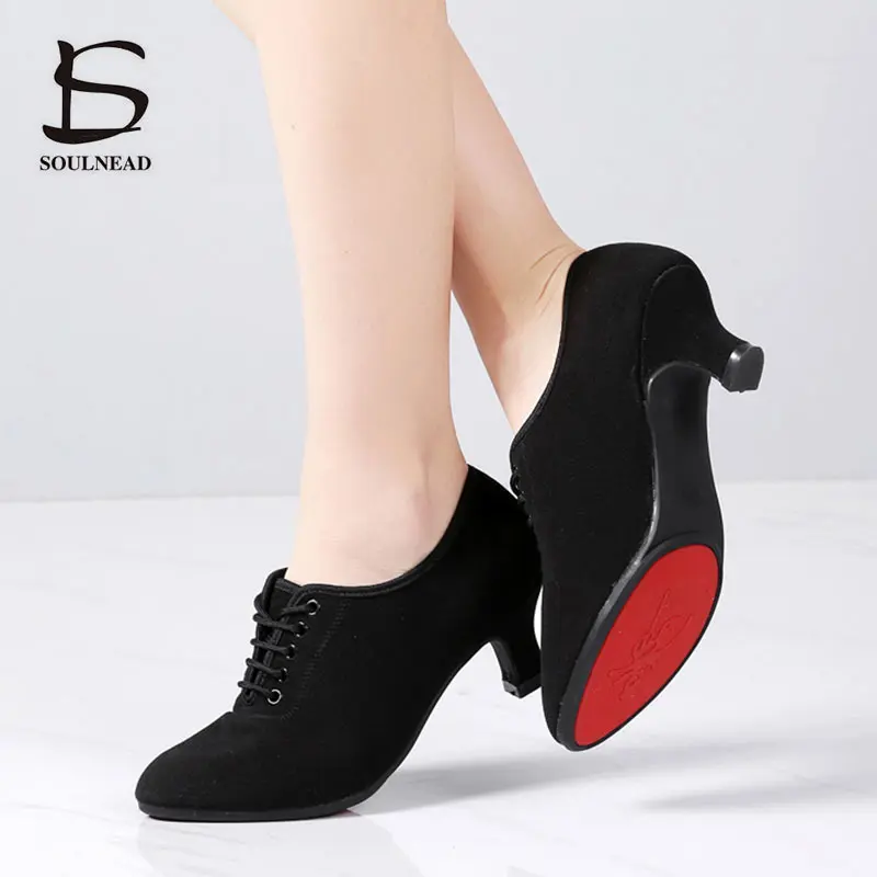 Oxford Cloth Women Jazz Latin Dance Shoes Ballroom Ballet Shoes High Heels Soft Sole 5 cm Practice Female Modern Dance Sneakers