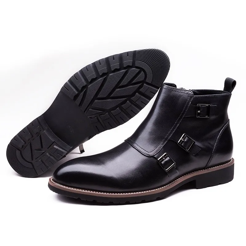 

Brand Fashion Sewing Buckle Genuine Leather Boots Men Casual Pointed Toe Ankle Boots For Men High Quality Boots Shoes New