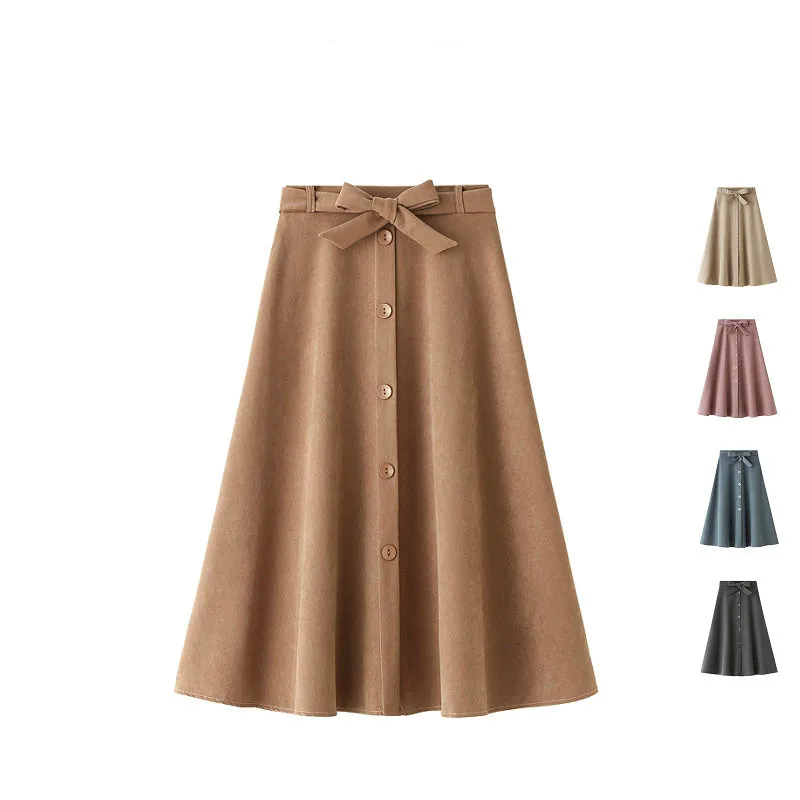 

Women 50s Style Pleated Swing Skirt for Tea Party Cocktail Buttons Flared Swing Skirt