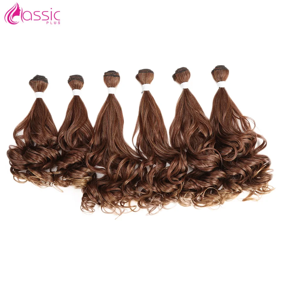 Beauty Deep Wave Hair Bundles 7Pcs/Pack 16-20inch Ombre Red Brown Medium Synthetic Hair Bundles With Closure Weave Hair Extensio