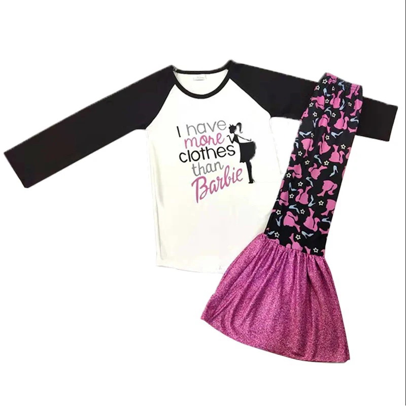 Лидер продаж детская одежда новейший дизайн Черная Рубашка реглан комплект из