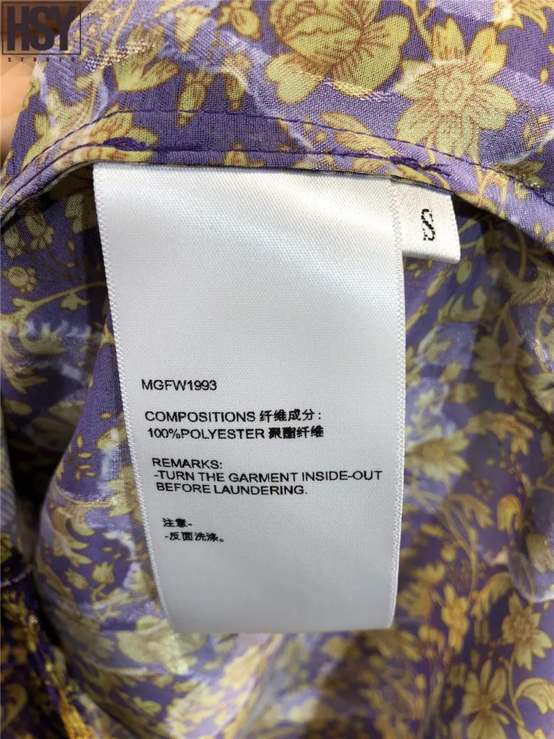 【HSY】 Autumn Winter New Fashion Women Shirt Custom Stereoscopic Flower Button Bubble Sleeve Stand Collar Floral Print Blouse