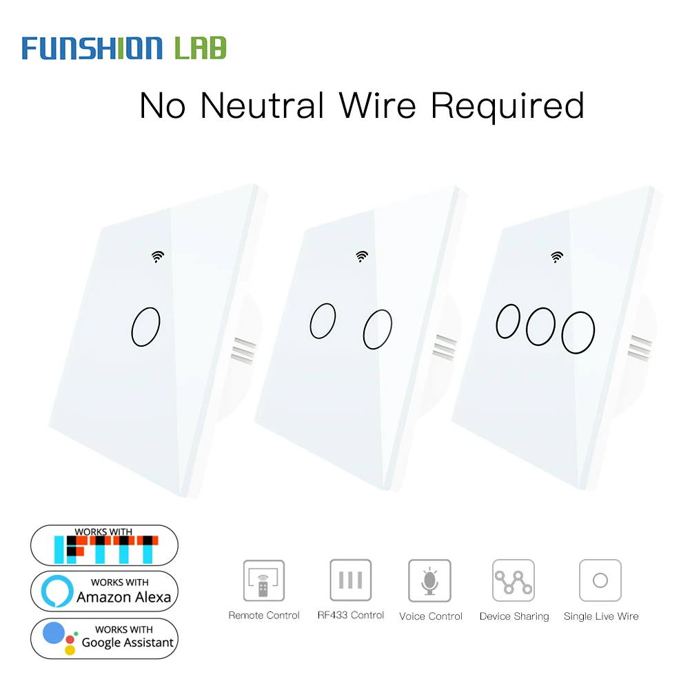Умный настенный выключатель с Wi Fi белый Выключатель без нейтрального провода