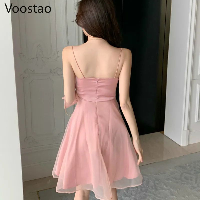 Новое летнее женское Короткое платье в французском стиле Сетчатое феи на тонких