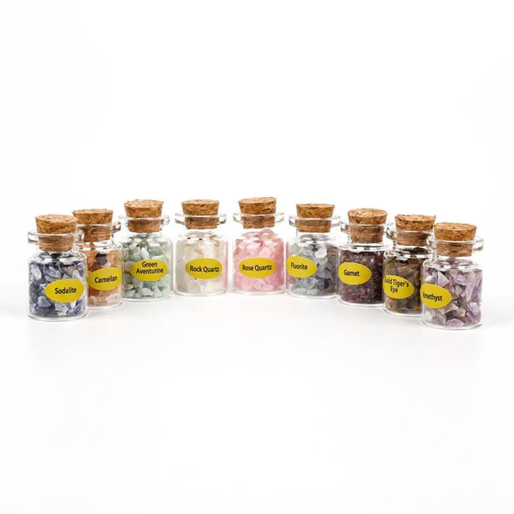 

9PC Mini Glass Wishing Bottles Natural Chip Stones Healing Crystal Decoration Lucky Drifting Bottle Birthday Gifts for friends