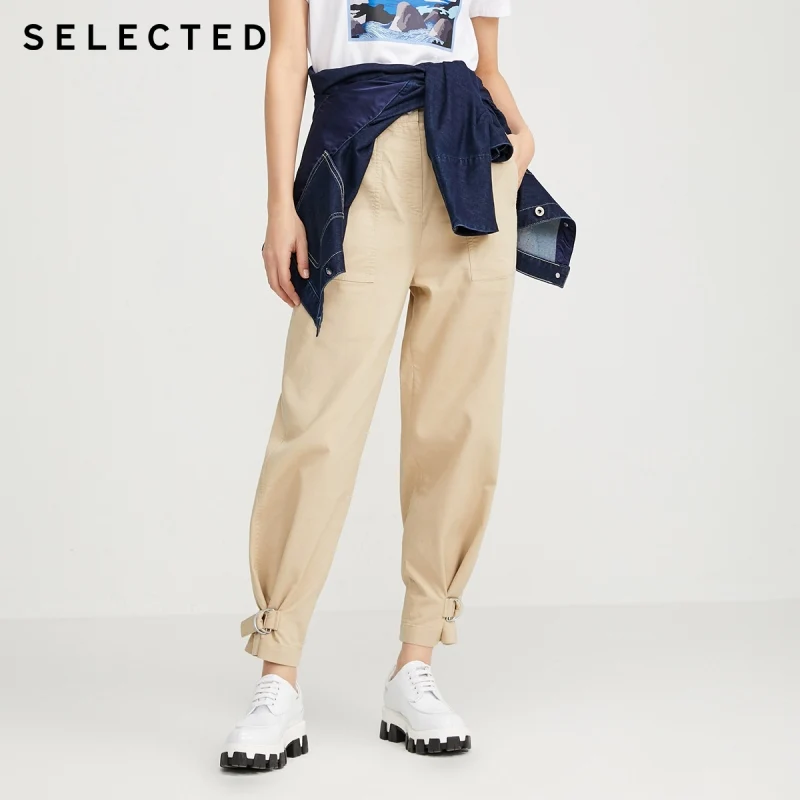 

SELECTED Women's Straight Tie-feet Cropped Pants Cotton-blended Casual Trousers R|420114508