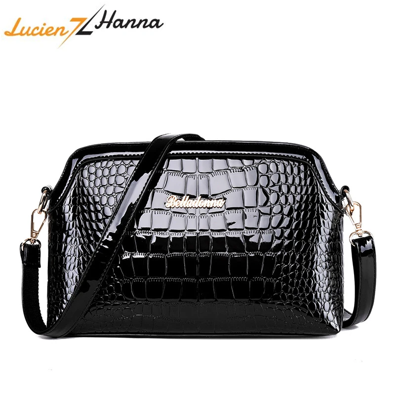 Крокодиловая лакированная кожа черная Модная Сумка ракушка женские сумки