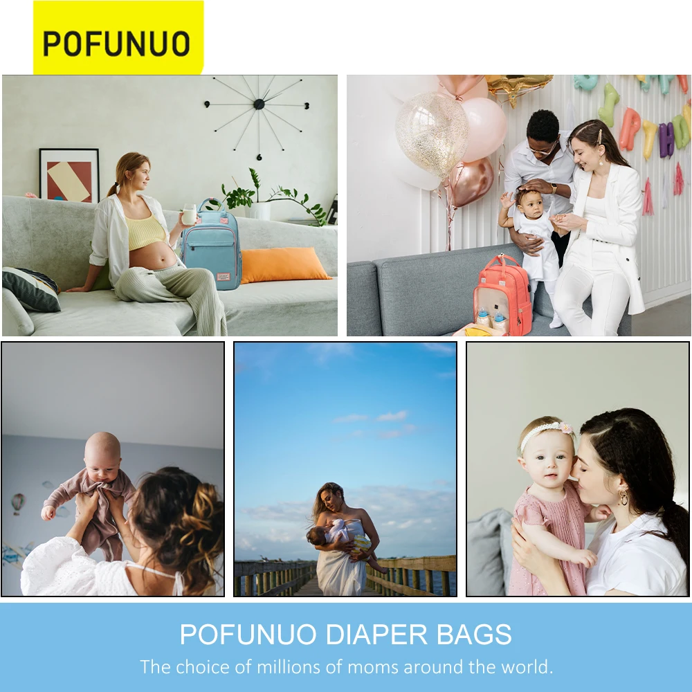 

Pofunuo Diaper Bag Momy Momma Backpack Travel Stroller Maternity Health for Mom Baby Car Pink Gray Blue