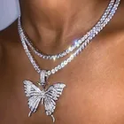 Ожерелье женское с подвеской в виде большой бабочки, стразы
