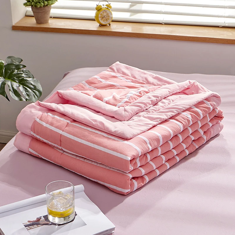 

Summer Cool Thin Quilt Air Condition Quilt Bed Cover Soft For Adult Kid Blanket Stripes Plaid Bedding Quilts Printed Bedspread