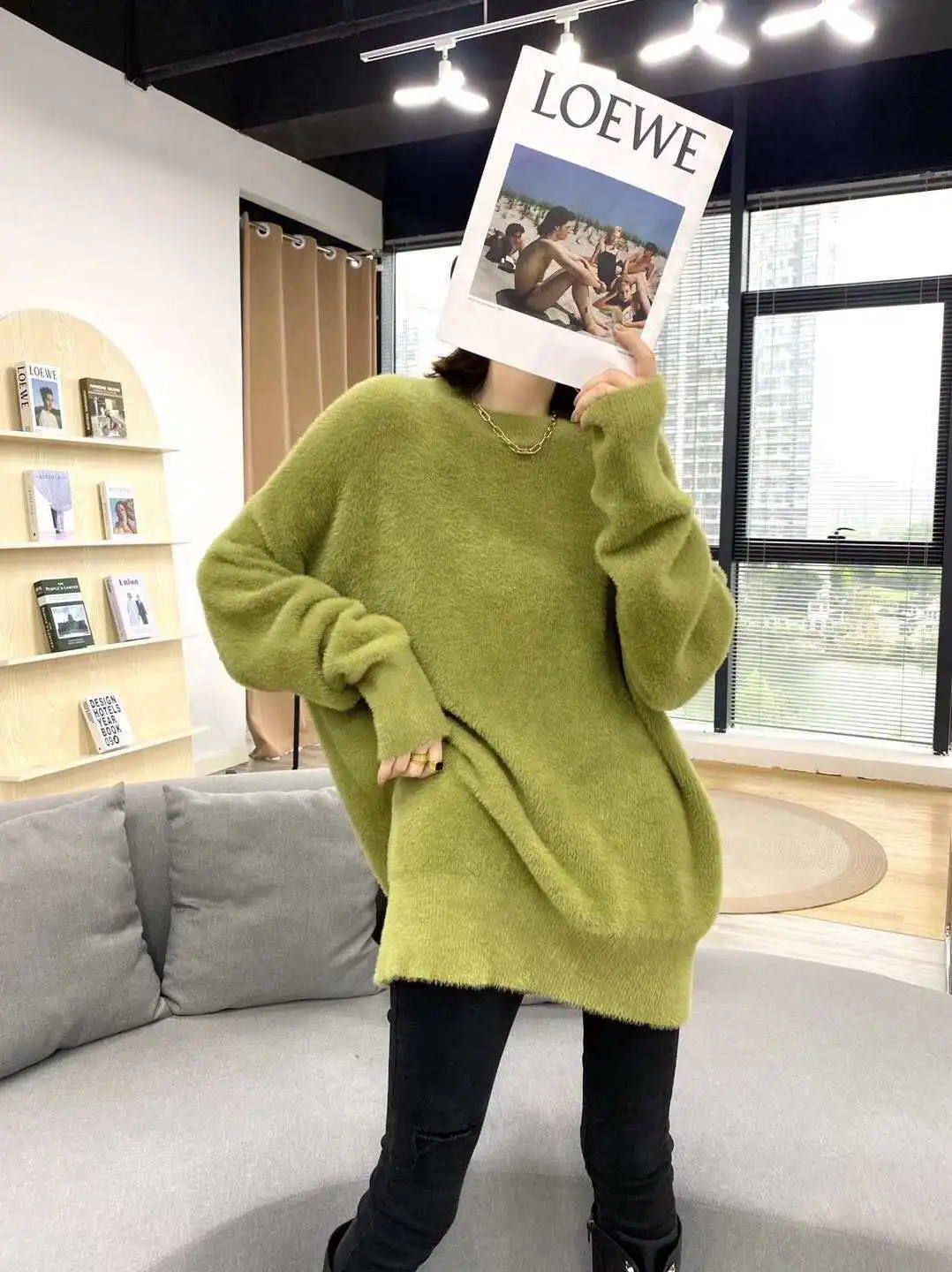 

Imitation mink sweater women's 2020 autumn and winter new women's round neck fashion soft waxy pullover loose knitted bottoming