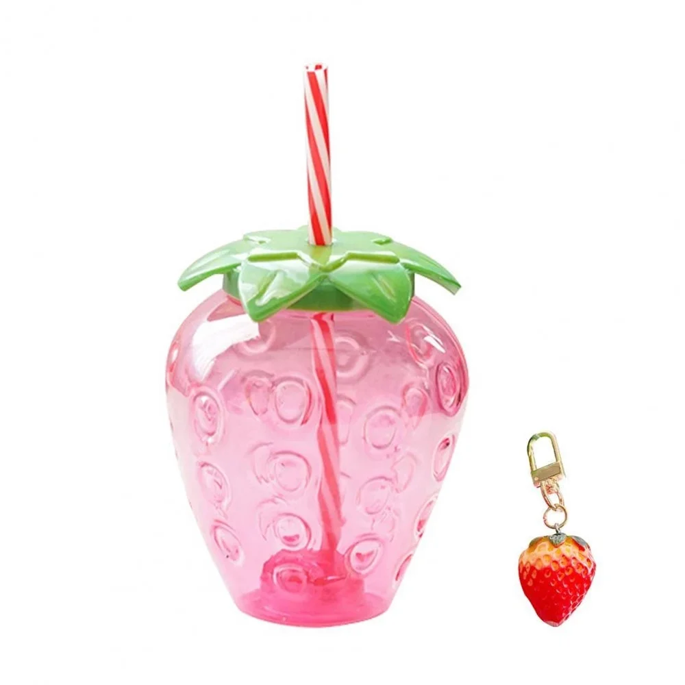 

Summer Cartoon Kawaii Strawberry Straw Cup Plastic Cup Lovely Girl Milk Tea Children Coffee Cup Student Portable Water Bottle