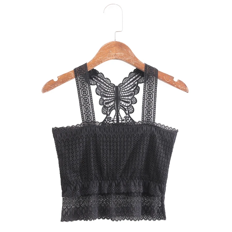Lace Tanks Top Casual Vest Crochet Hollow Pure Color Elastic Short Beautiful Back Suspension Strap Streetwear | Женская одежда