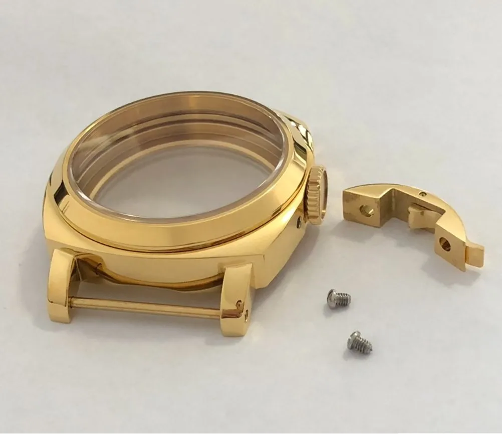 

44mm 316L Stainless steel Mineral glass or Sapphire crystal fit ETA 6497/6498 movement 6497 case 6498 case golden case BK39