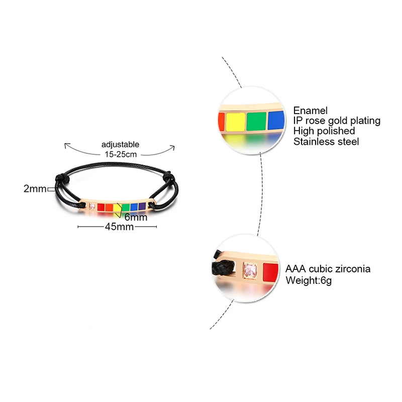 ЛГБТ Радужный Браслет из нержавеющей стали регулируемый веревочный ремешок BFF