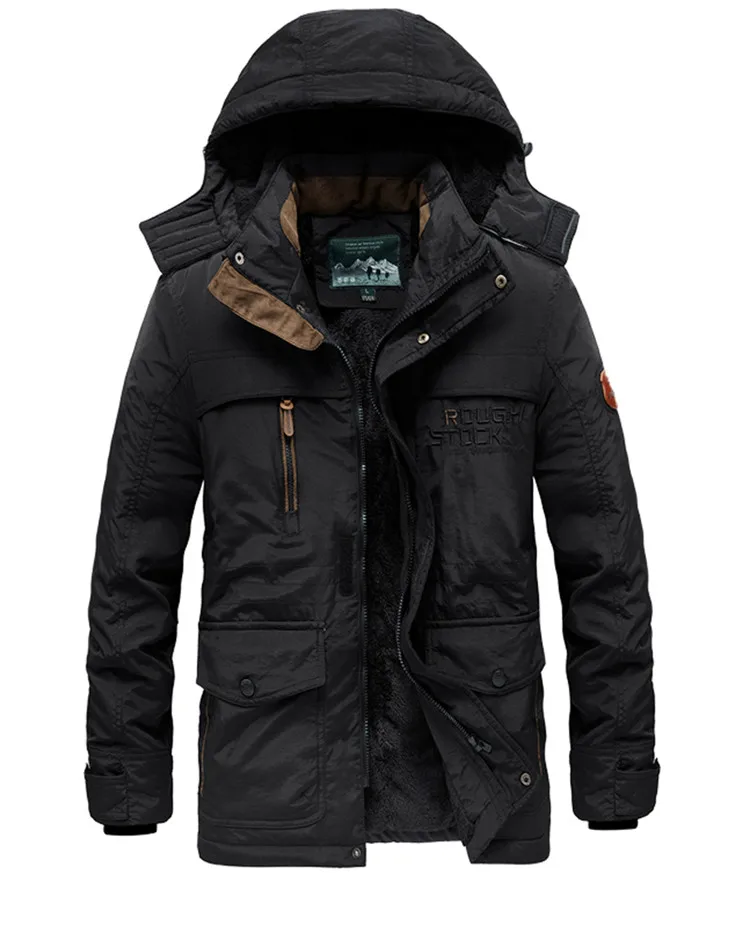 Мужская одежда, veste homme hiver, пальто, мужская куртка, плюс бархат, уплотненные, теплые куртки, парка hombre, с капюшоном, повседневные пальто - Цвет: Черный