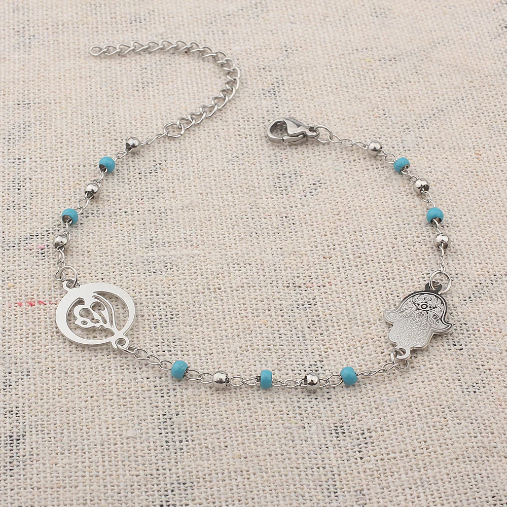 Мусульманский браслет с шармами Хамса из нержавеющей стали FINE4U B229 разноцветные