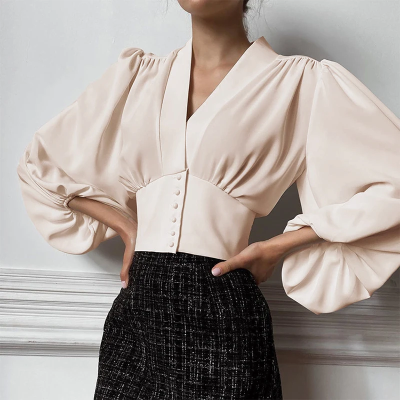 

Женская блузка с V-образным вырезом, на пуговицах