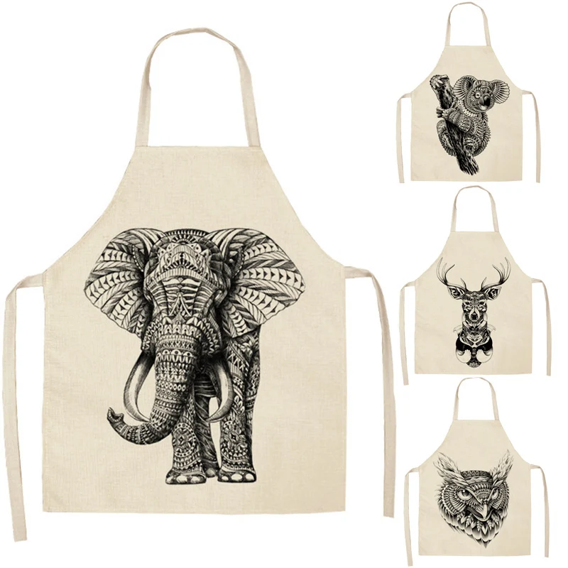 Лиса Сова олень животные кухонный фартук для взрослых хлопковые льняные нагрудники для домашней уборки Кухонные фартуки
