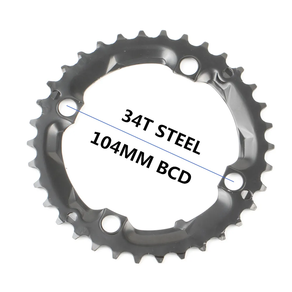 34T STEEL Круглая цепь MTB горный велосипед 104BCD 22T 24T 32T 34T 38T 42T 44T шатуны стали алюминиевый сплав зубная пластина запчасти - Цвет: 34T STEEL