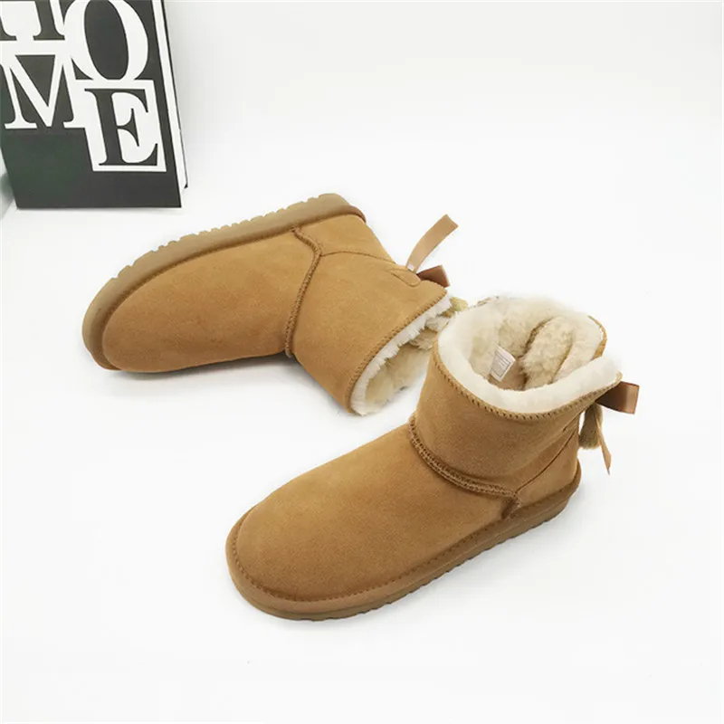 Женские Водонепроницаемые ботильоны из натуральной воловьей кожи с плюшевой