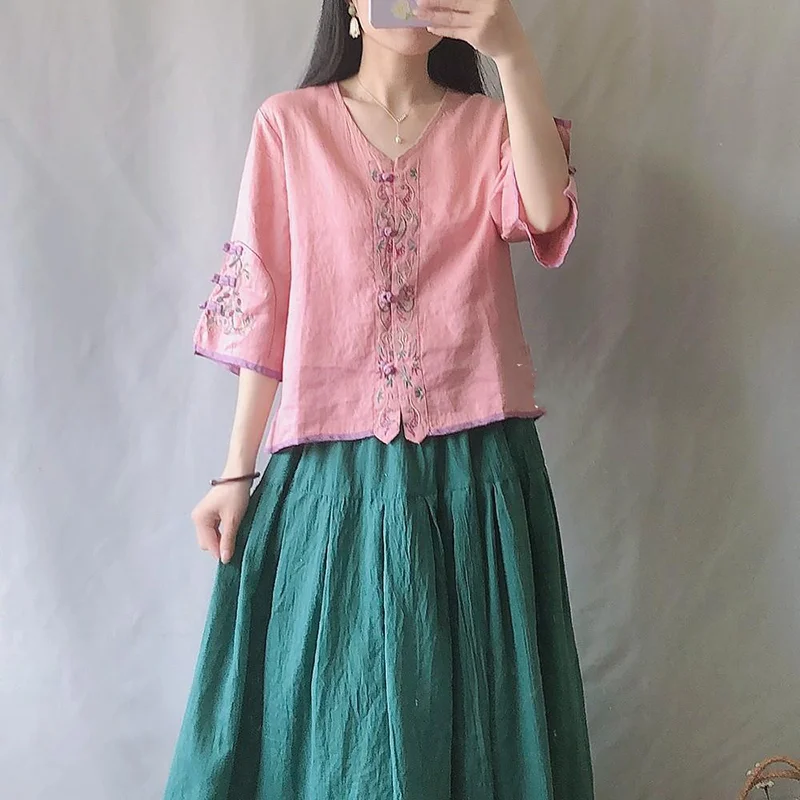 Традиционная китайская одежда qipao для женщин хлопковая льняная Блузка-Ципао топы