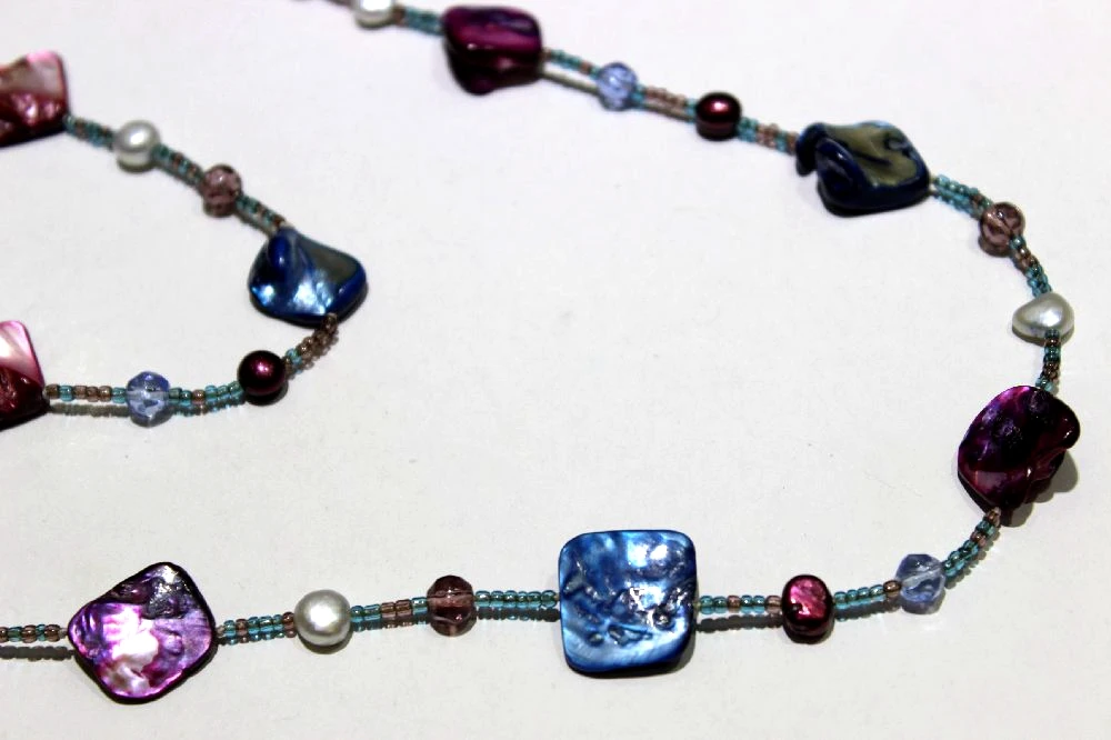 

Multicolored freshwater pearl and shell sweater necklace 8-18mm44INCH