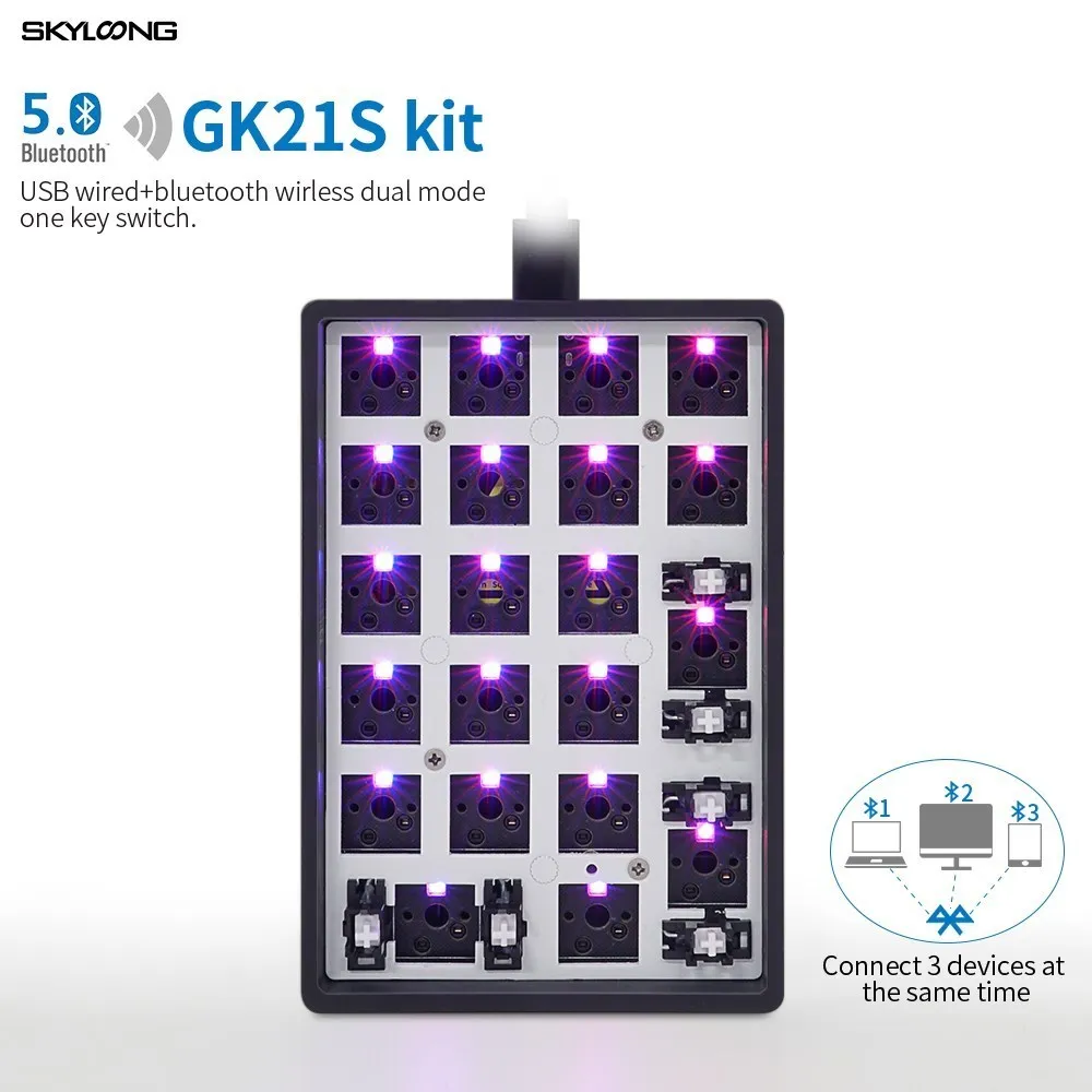 

Проводная игровая клавиатура HTMOTXY GK21S, беспроводная Bluetooth 5,0 RGB клавиатура с функцией горячей замены, программируемая механическая клавиатур...