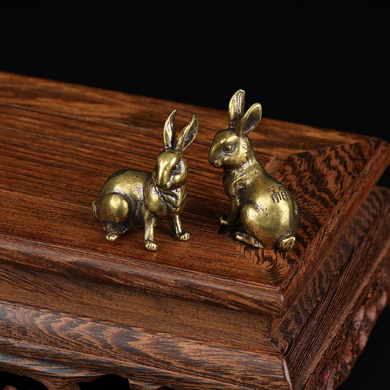 

1 Pair Brass Rabbit Figurine Small Rabbit Statue House Home Ornament Animal Figurines Desk Decoration