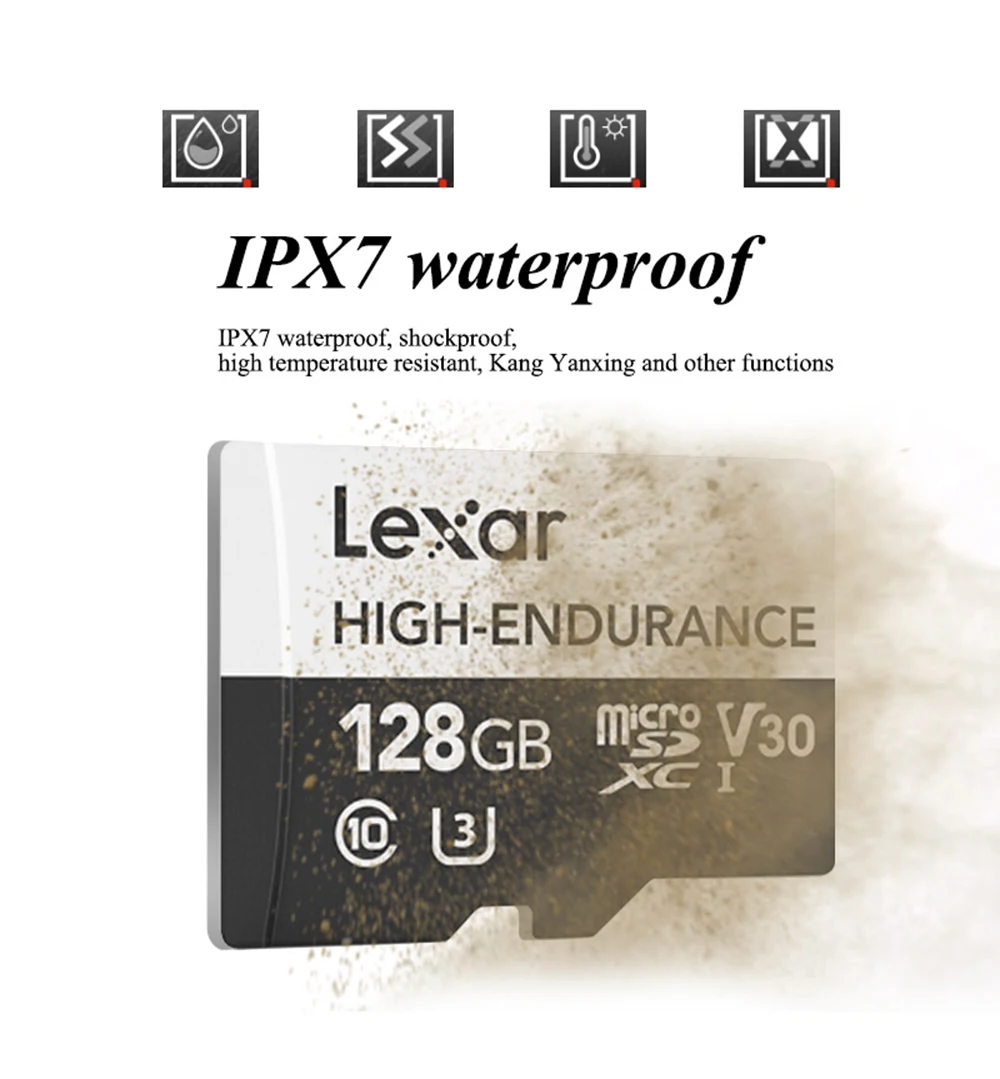 Lexar высокая выносливость Micro SD карта Макс 100 МБ/с./с карта памяти 32 Гб SDHC V10 64 Гб 128 ГБ SDXC V30 C10 Водонепроницаемая TF карта для 4K видео