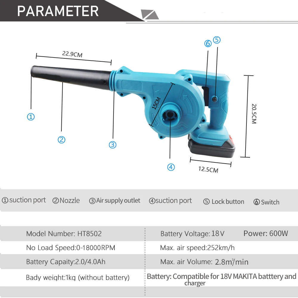 2 в 1 Беспроводная электрическая воздуходувка вакуумная для выдувания и