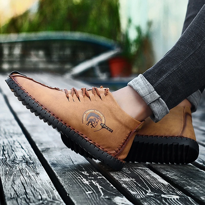 Зимние мужские ботинки из натуральной кожи дышащие ботильоны модная обувь