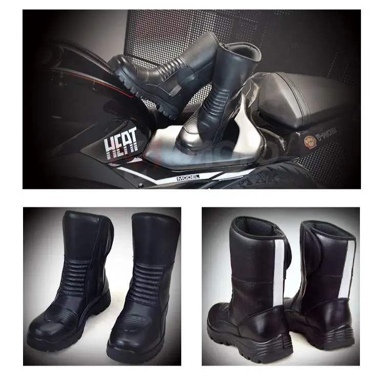 

Black Motorcycle Cow Leather Boots Summer Winter Motocross Boots Breathable Warm Riding Gear Retro Moto Gear Protective Gear