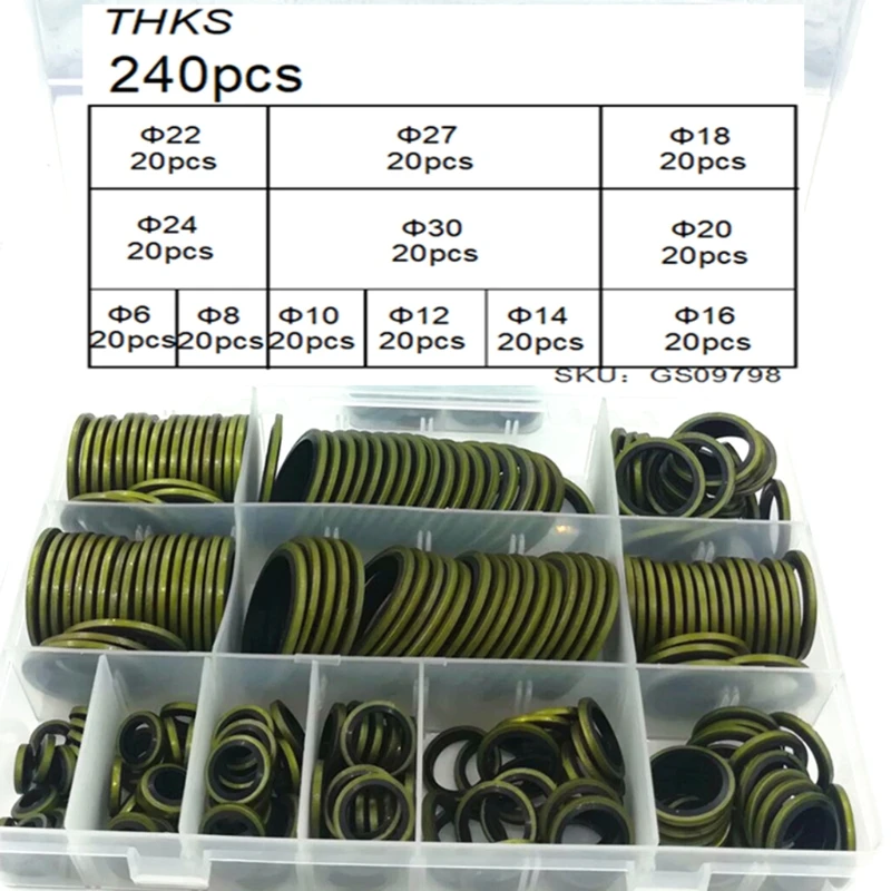 

240Pcs / box High Press Hydraulic Rubber Oil Pipe Seal Gasket Kit Washer Metal Drain Plug Gasket Sealing Ring
