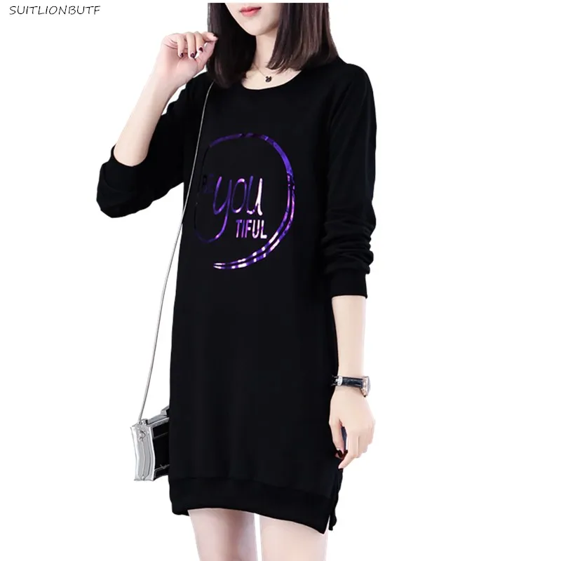 Хлопковые Размеры d весеннее платье с блестками и надписями Длинный свитшот