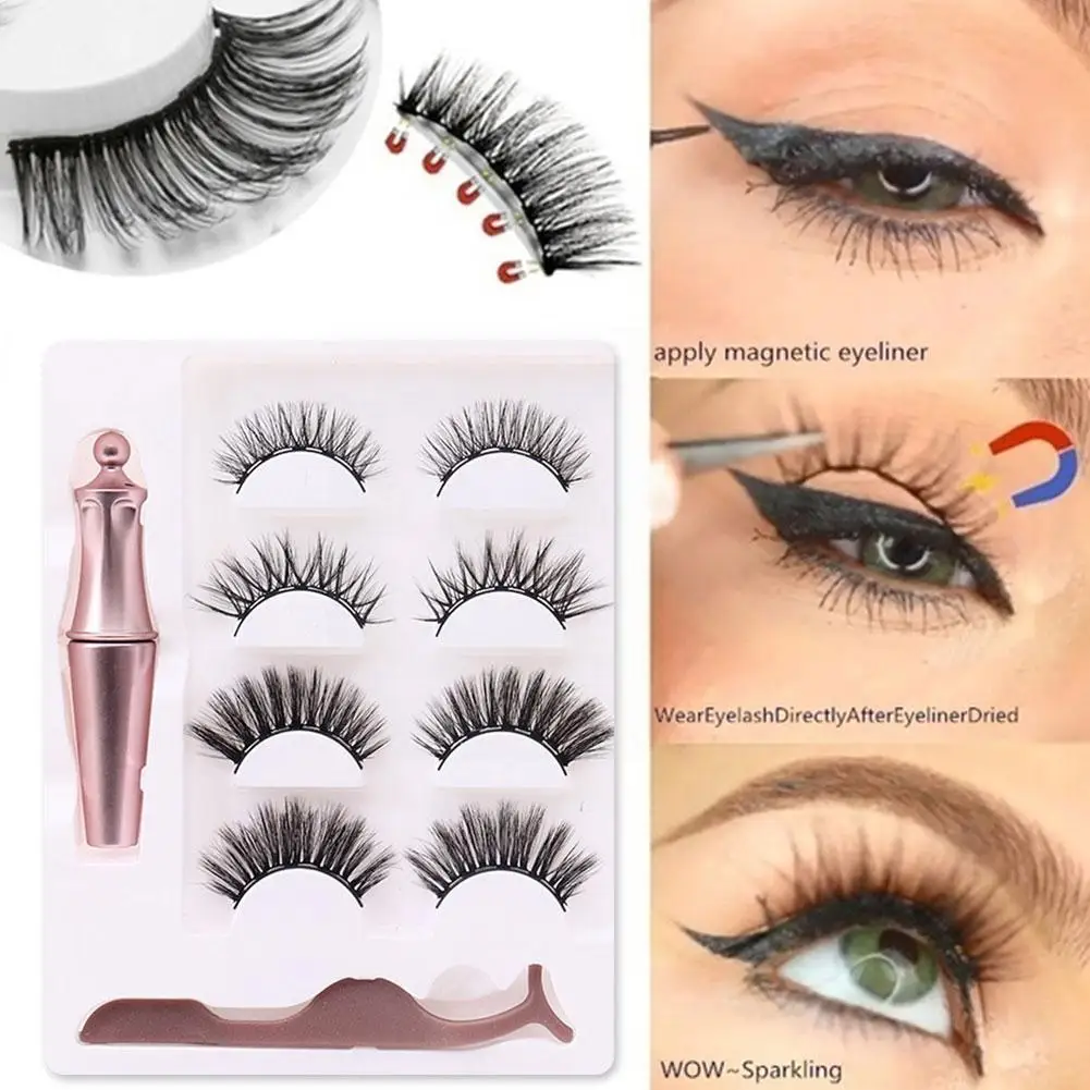 

Magnet False Eyelashes Set Five Pairs Self-adhesive Magnetic Eyeliner Magnetic Thick Set Eyelashes Eyeliner With Set Tweeze C9O1